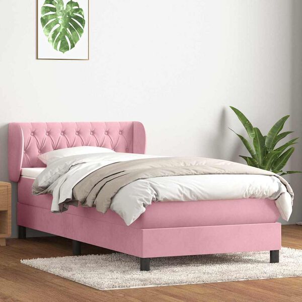 vidaXL Sommier &agrave; lattes de lit avec matelas rose 100x220 cm velours