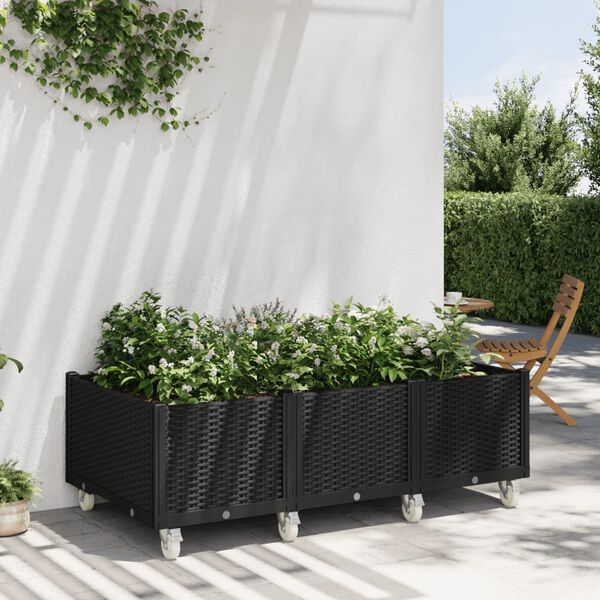 vidaXL Jardini&egrave;re &agrave; roulettes noir 150x80x54 cm PP
