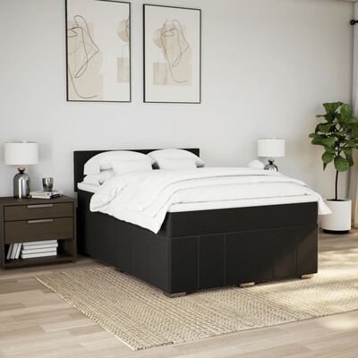 vidaXL Sommier à lattes de lit avec matelas Noir 140x200 cm Tissu