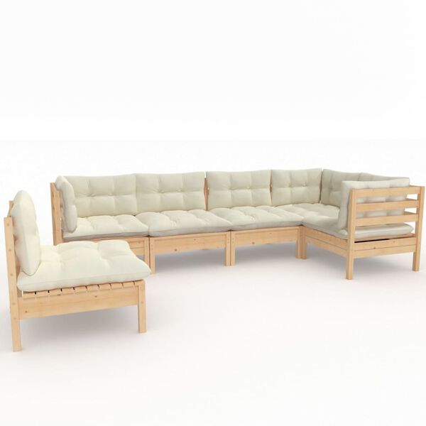 vidaXL Salon de jardin 6 pcs avec coussins cr&egrave;me bois de pin