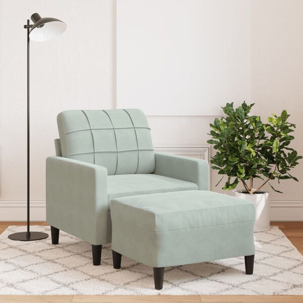 vidaXL Fauteuil avec repose-pied Gris clair 60 cm Velours