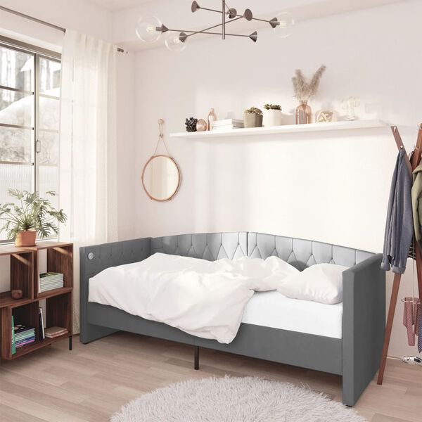 vidaXL Lit avec matelas et USB Gris clair Velours 90x200 cm