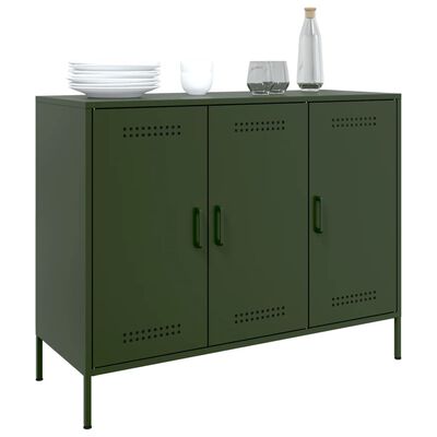 vidaXL Buffet vert olive 100,5x39x79 cm acier laminé à froid