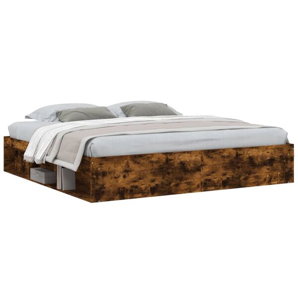 vidaXL Cadre de lit sans matelas ch&ecirc;ne fum&eacute; 200x200 cm