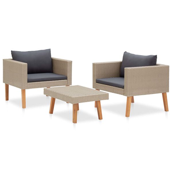 vidaXL Salon de jardin 3 pcs avec coussins R&eacute;sine tress&eacute;e Beige