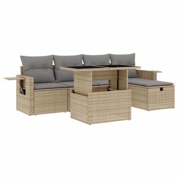 vidaXL Salon de jardin avec coussins 6 pcs beige r&eacute;sine tress&eacute;e