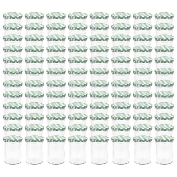 vidaXL Pots &agrave; confiture Couvercle blanc et vert 96 pcs Verre 400 ml