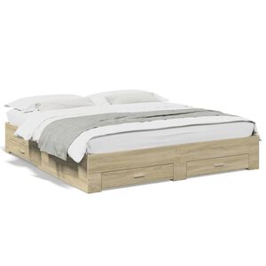 vidaXL Cadre de lit avec tiroirs sans matelas ch&ecirc;ne sonoma 180x200 cm