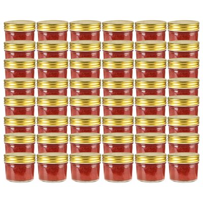 vidaXL 48 pcs Pots à confiture avec couvercle doré Verre 110 ml