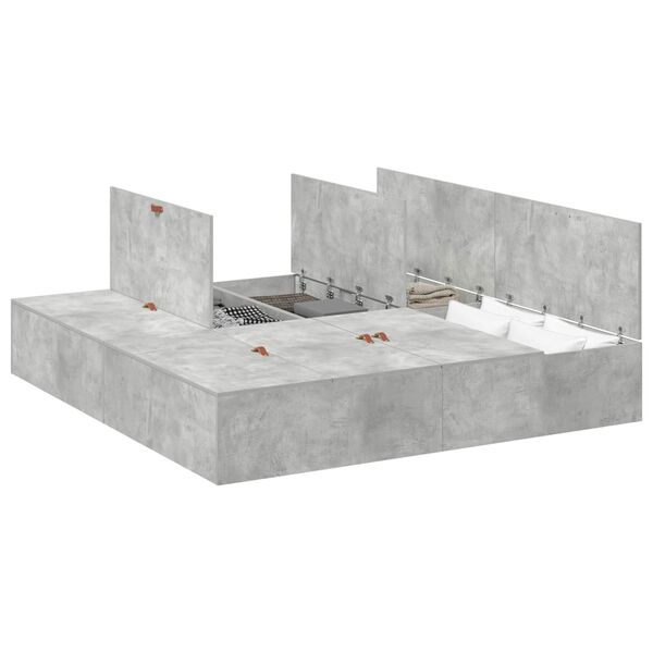 vidaXL Cadre de lit Gris b&eacute;ton 200 x 200 cm Bois d'ing&eacute;nierie