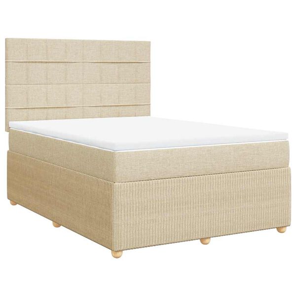 vidaXL Sommier &agrave; lattes de lit avec matelas Cr&egrave;me 140x200 cm Tissu