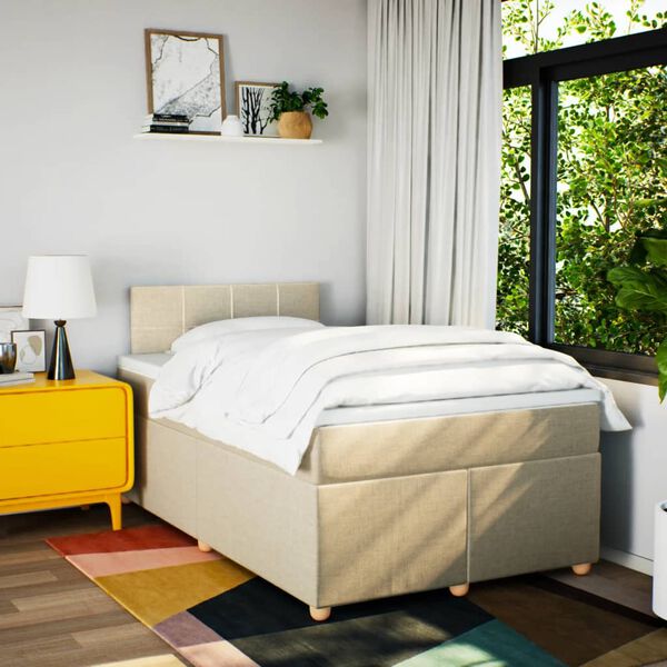 vidaXL Sommier &agrave; lattes de lit avec matelas cr&egrave;me 120x190 cm tissu
