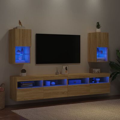 vidaXL Meubles TV avec lumières LED 2 pcs chêne sonoma 30,5x30x60 cm