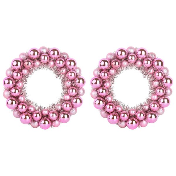 vidaXL Couronnes de Boules de No&euml;l 2 pcs Rose 33 x 33 x 7 cm