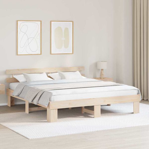 vidaXL Cadre de lit avec t&ecirc;te de lit Naturel 180 x 200 cm Pin massif