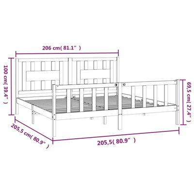 vidaXL Cadre de lit sans matelas noir bois massif de pin 200x200 cm