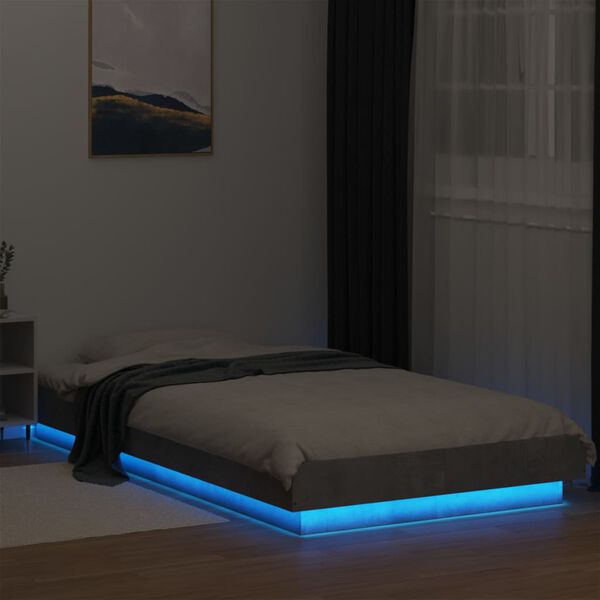 vidaXL Cadre de lit et lumières LED sans matelas gris béton 90x190 cm