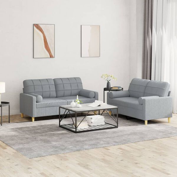 vidaXL Ensemble de canap&eacute;s 2 pcs coussins gris clair tissu