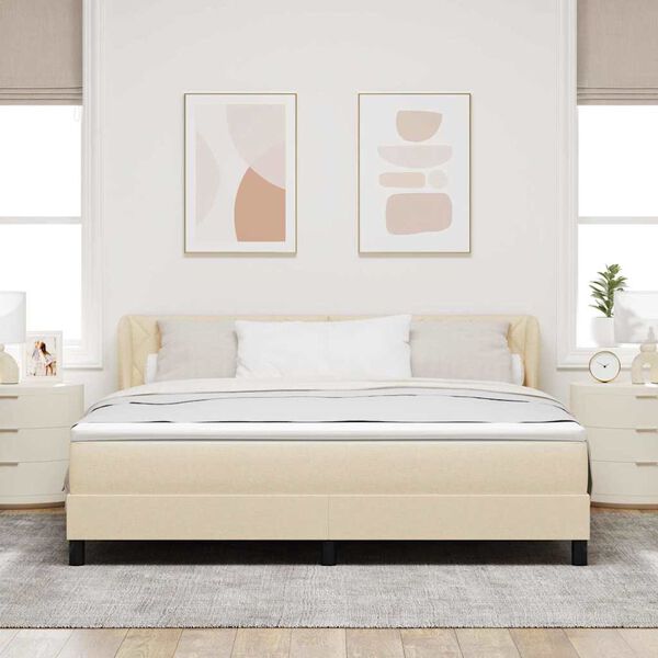 vidaXL Lit boxspring avec matelas Cr&egrave;me 180 x 200 cm tissu