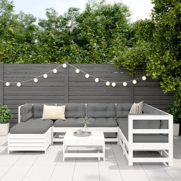 vidaXL Salon de jardin 8 pcs blanc bois de pin massif