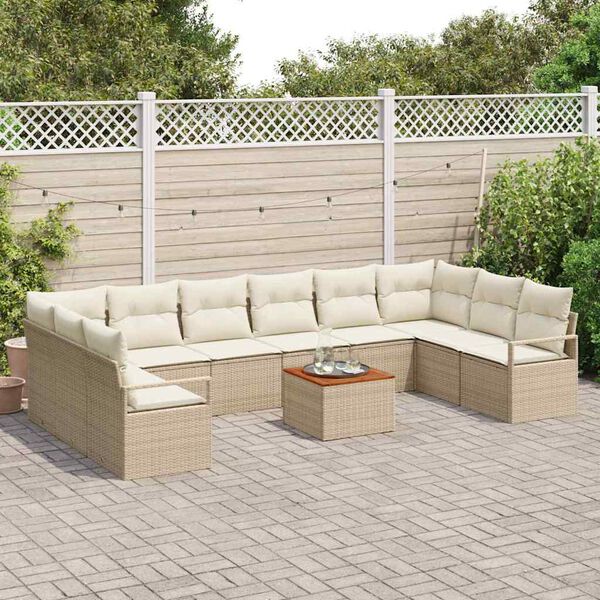 vidaXL Ensemble de canap&eacute; de jardin 11 pcs Beige et cr&egrave;me polyrotin