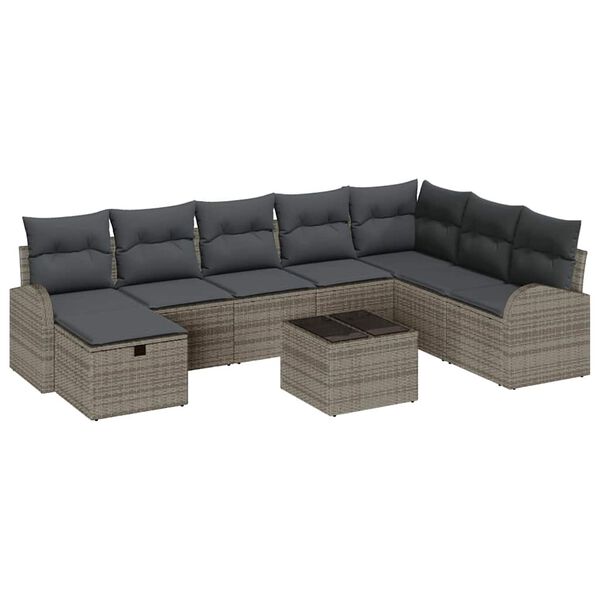 vidaXL Ensemble de canap&eacute; de jardin avec coussin 9 pcs Gris Poly rotin