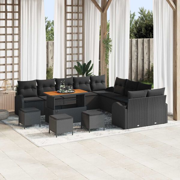 vidaXL Ensemble de canap&eacute; de jardin avec coussin 14 pcs Noir polyrotin