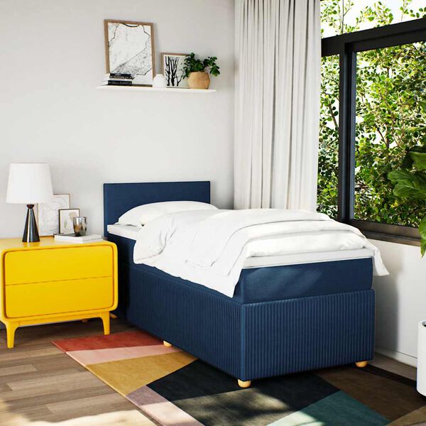 vidaXL Sommier &agrave; lattes de lit avec matelas Bleu 90x200 cm Tissu