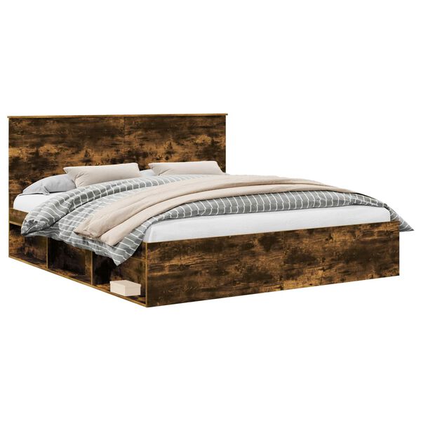 vidaXL Cadre de lit Ch&ecirc;ne fum&eacute; 200 x 200 cm Bois de pin massif
