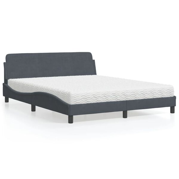 vidaXL Lit avec matelas Dover gris fonc&eacute; 160x200 cm velours