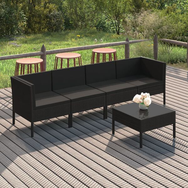 vidaXL Salon de jardin 5 pcs avec coussins r&eacute;sine tress&eacute;e noir