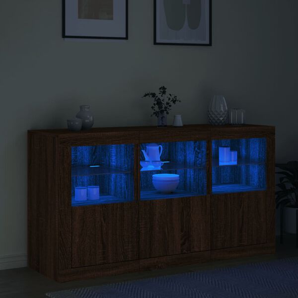vidaXL Buffet avec lumi&egrave;res LED ch&ecirc;ne marron 123x37x67 cm
