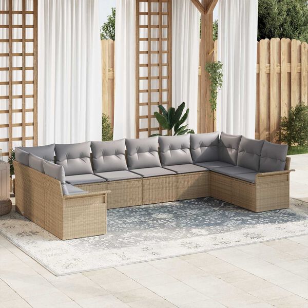 vidaXL Ensemble de canap&eacute; de jardin 10 pcs Beige polyrotin