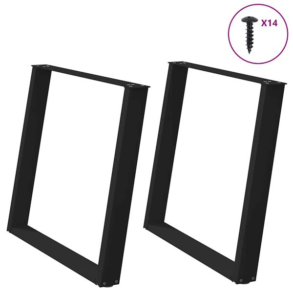 vidaXL Pieds de table &agrave; manger en U 2 pi&egrave;ces Noir 90 x (72-73) cm Acier