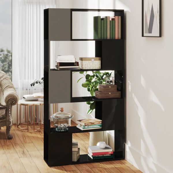 vidaXL Biblioth&egrave;que de s&eacute;paration Noir brillant Bois d'ing&eacute;nierie