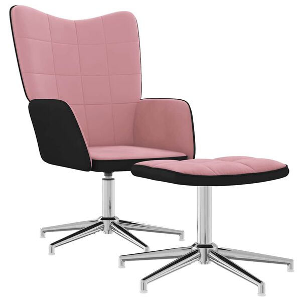 vidaXL Chaise de relaxation avec tabouret Rose Velours et PVC