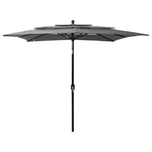 vidaXL Parasol de jardin &agrave; 3 niveaux avec m&acirc;t en aluminium anthracite
