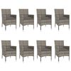 vidaXL Ensemble à manger de jardin 9 pcs coussins gris résine tressée