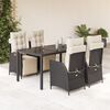 vidaXL Ensemble &agrave; manger de jardin coussins 5pcs Noir R&eacute;sine tress&eacute;e