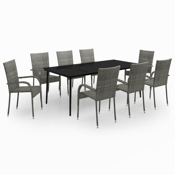 vidaXL Ensemble &agrave; manger de jardin 9 pcs Gris et noir