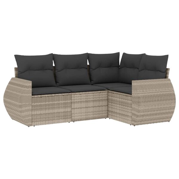 vidaXL Salon de jardin 4 pcs avec coussins gris clair r&eacute;sine tress&eacute;e