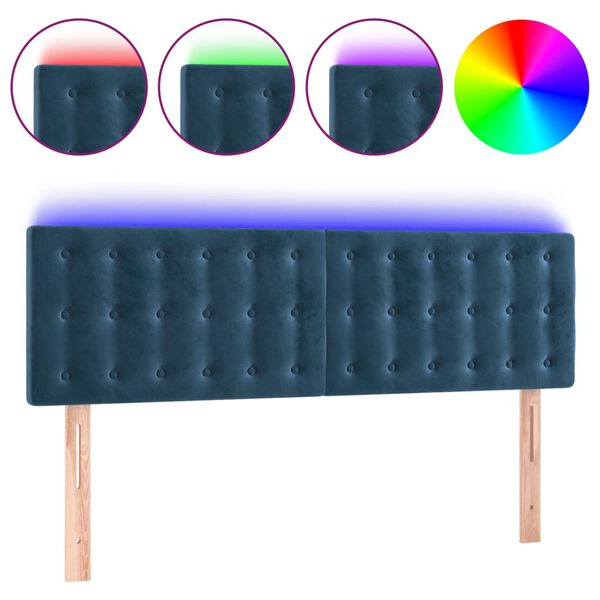 vidaXL T&ecirc;te de lit &agrave; LED Bleu fonc&eacute; 144x5x78/88 cm Velours