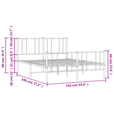 vidaXL Cadre de lit métal sans matelas et pied de lit blanc 135x190 cm