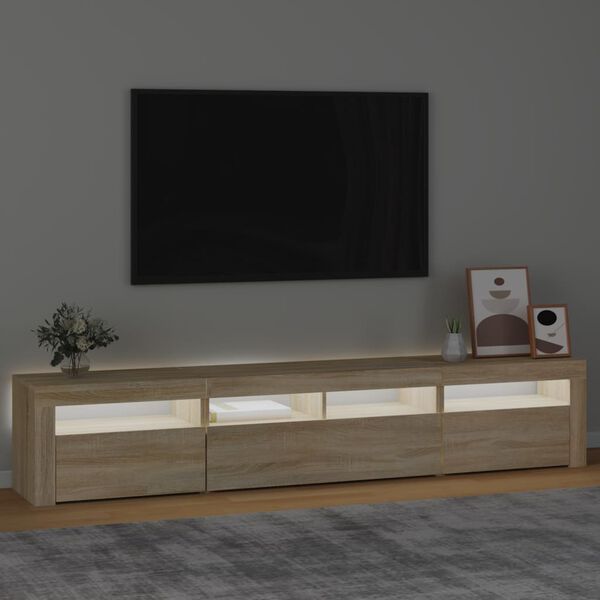 vidaXL Meuble TV avec lumières LED Chêne sonoma 210x35x40 cm