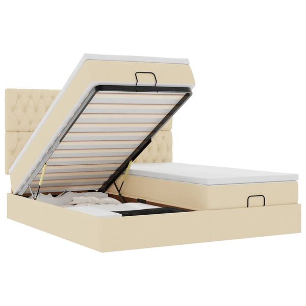 VidaXL Cadre de lit ottoman avec matelas cr&egrave;me 160x200 cm tissu