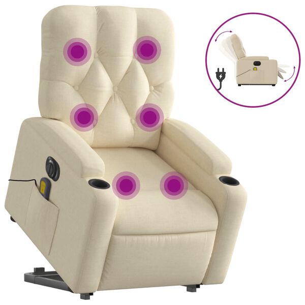 vidaXL Fauteuil inclinable de massage &eacute;lectrique Cr&egrave;me Tissu