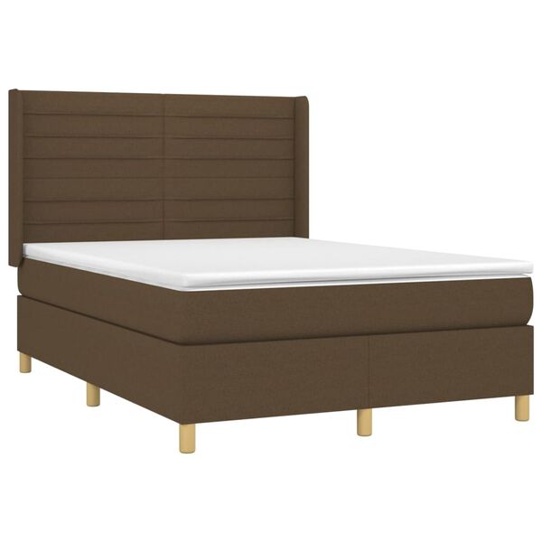 vidaXL Sommier &agrave; lattes de lit matelas et LED Marron fonc&eacute; 140x200 cm