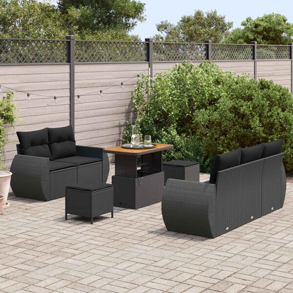 vidaXL Ensemble de canap&eacute; de jardin 8 pcs Noir polyrotin