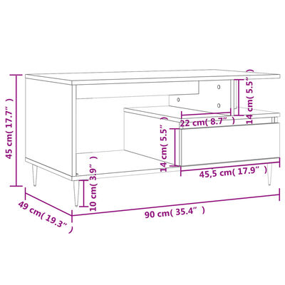 vidaXL Table basse Blanc 90x49x45 cm Bois d'ingénierie