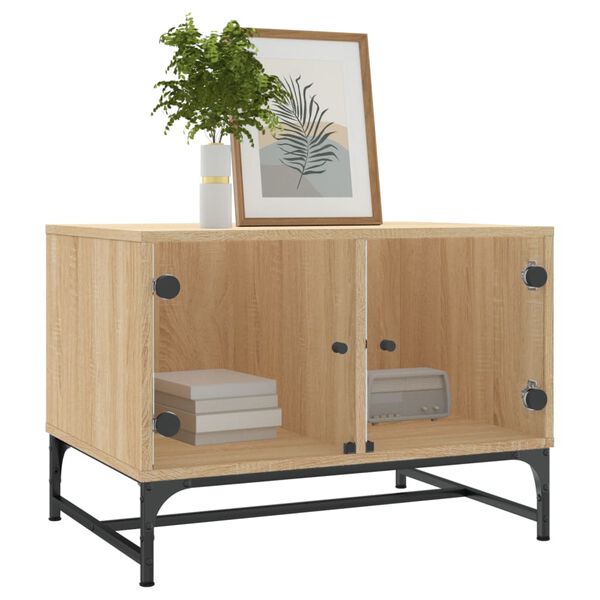 vidaXL Table basse avec portes en verre ch&ecirc;ne sonoma 68,5x50x50 cm